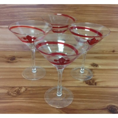 181142 - CLEAR W/RED SWIRL COCKTAIL GLASSES W/FDL  set of (4)